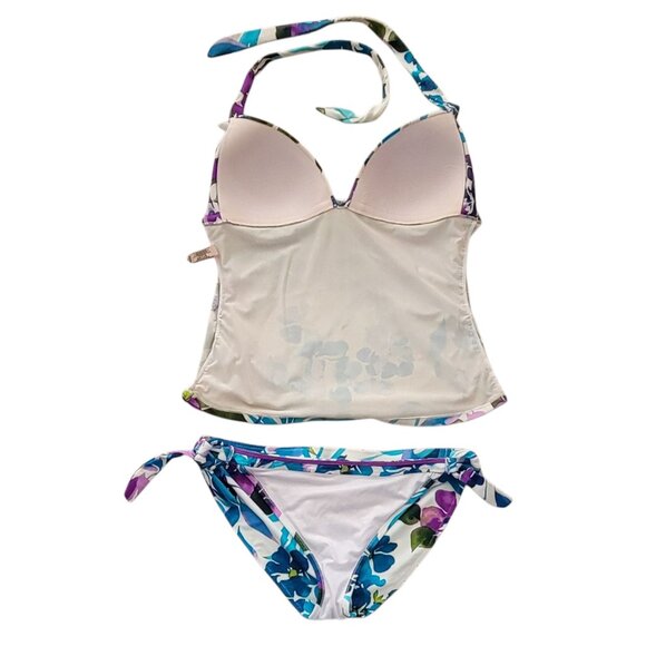 Leilani Floral 2 Piece Tankini Swim Suit Halter Top with Bikini Bottoms Sz 14 - Picture 3 of 11